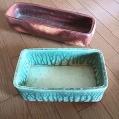 【再値下げ】長方形花器2点セット　茶色とグリーン