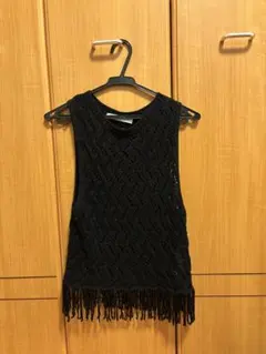 ZARA ブラック フリンジ ニットベスト EUR S