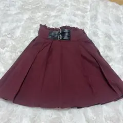 フレアスカート バーガンディ フリル付き