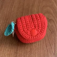 リンゴ スナップボタン ポーチ ハンドメイド 編み物 キーホルダー付き