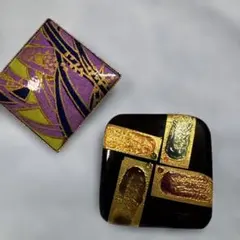 ブローチ 2点セット 金彩と和紙？