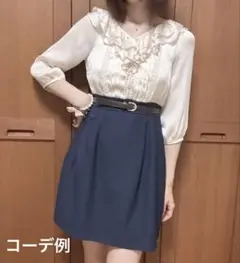 CECIL Mc BEE アイボリー ネイビー 7分袖ミニワンピースのサムネイル