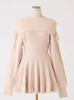 NICE CLAUP オフショルプリーツニットミニワンピ