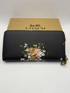 COACH フラワープリント 長財布 ブラック