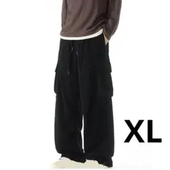 ⭐️カーゴパンツ⭐️ メンズ　ワイド　ズボン　コーデュロイ　XL　ブラック　オシャレ