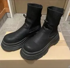 ブラック ニットソックスブーツ 24㎝