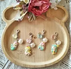 カラフル人魚とシェルのチャーム♡カニカンつき　４個セット