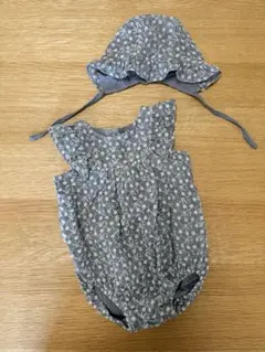 ZARA babyグレー花柄ロンパース・帽子セット 12-18ヶ月