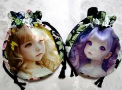 まんまる巾着セット　女の子　パネル生地　薔薇