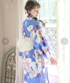 う*ち様 【土日セール】キッズ 浴衣ドレス 花柄 ブルー （帯はついておりませんのサムネイル