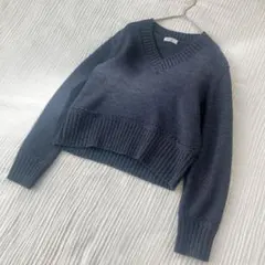 イエナ　クリーンニットプルオーバー　Vネック　チャコールグレー