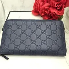 【極美品】 GUCCI グッチ シマ 長財布 財布 ネイビー GG レザーのサムネイル