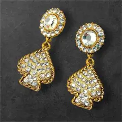 ヴィンテージ　ピアス　ラインストーン　ゴールド　コスチュームジュエリー　大きめ