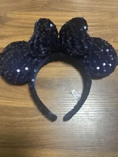 ネイビー スパンコール ミッキー耳カチューシャ