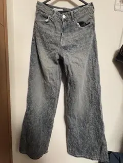 ZARA グレー ワイドレッグデニムパンツ