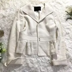 アンタイトル ツイードジャケット ペプラム ノーカラー クリーム 白 1 Sのサムネイル