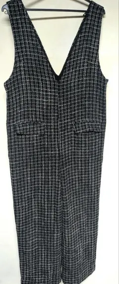 チェック柄 Vネック オールインワン