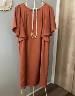 テラコッタカラーフレアスリーブ ドレス