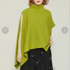 アンスリード　洗える　アシンメトリー　オリーブグリーン ハイネック 半袖ニット