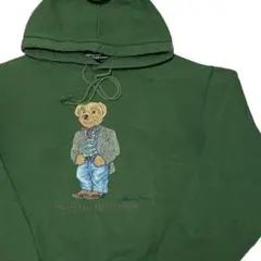 大人気！　90s ポロラルフローレン ポロベア　グリーン　デカロゴ　パーカー