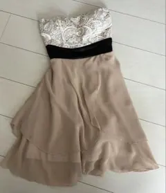 ストラップレス レース シフォン ドレス ベージュ