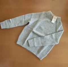 ヤク入りウール　畦編み　モックネックセーター　ライトグレー　S