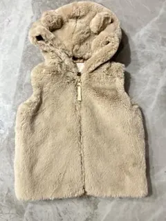 【美品】H&M ベージュ ファーベスト フード付き