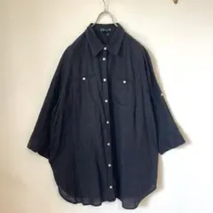 レア　90s ラルフローレン　リネン100%　Big シャツ　長袖　ブラック