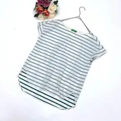 アースミュージック&エコロジー（F）ボーダー Tシャツ 半袖 緑×白 綿100