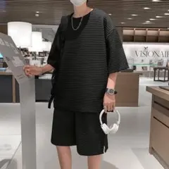 セットアップ メンズ　ブラック　パジャマ　ジャージ　スウェット　セットアップ