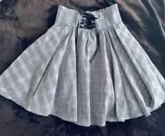 INGNI グレー チェック柄 レースUPタックギャザーフレア／スカート