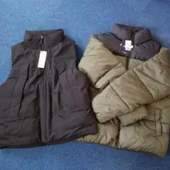 【新品】メンズGU ヒートパテッドベストM＆しまむら 中綿ジャケット LL