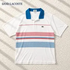 希少 USA製 IZOD LACOSTE ラコステ ポロシャツ ロゴ ボーダー