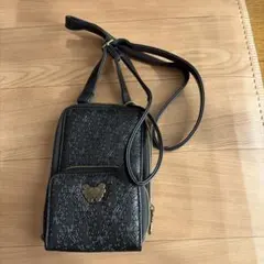 黒いエンボス加工スマホショルダーバッグアナスイ