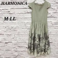 ハーモニカ【M-LL】 シャーリングワンピース ミモレ丈 フレンチスリーブ 花柄