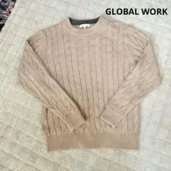 GLOBAL WORK ★ケーブル編みニット M ベージュ