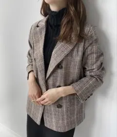 ブラウン系チェック テーラードジャケット