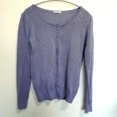 GLACIER＊パープル＊長袖透かし編みカーディガン＊L