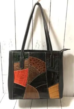 美品 トートバッグ レザー 革 パッチワーク 鞄 カバン bag 収納5ヶ所
