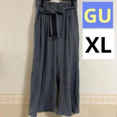 GU リボン付き ニットワイドパンツ グレー レディース XL