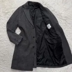 美品XLサイズ相当　ツイードチェスターコート　ヘリンボーン　ロングコート　肉厚