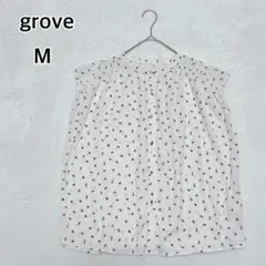 グローブ フレンチスリーブ ブラウス M 白 総柄 夏 清潔感 i5275