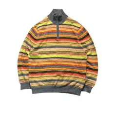 7AS3 Eddie Bauer マルチボーダーニット　ハーフジップ　古着