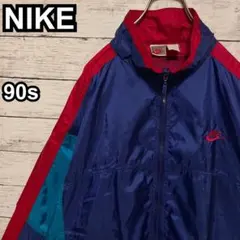 1001【人気Lサイズ】ナイキ♤刺繍ロゴ　90s 銀タグ　ナイロンジャケット美品