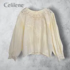 【cecilene】　シルク100% レースデザイン　ブラウス　後ろボタン　9Rのサムネイル