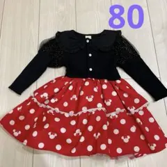 新品未使用　リトシーなりきりミニー　80センチ　ドット柄 ワンピース 赤と黒