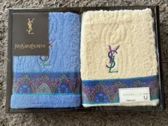 新品 YSL ゲストタオルセット 2枚 青 クリーム