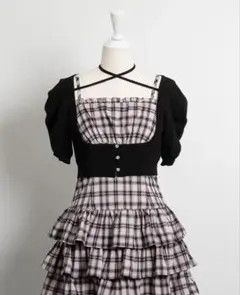 pium 半袖ビジューカーデ×チェックワンピセット - メルカリ