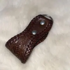 レザー編み込みキーホルダー ブラウン　キーリング