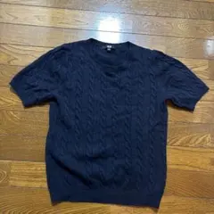 UNIQLO ネイビー 半袖 ケーブルニット M